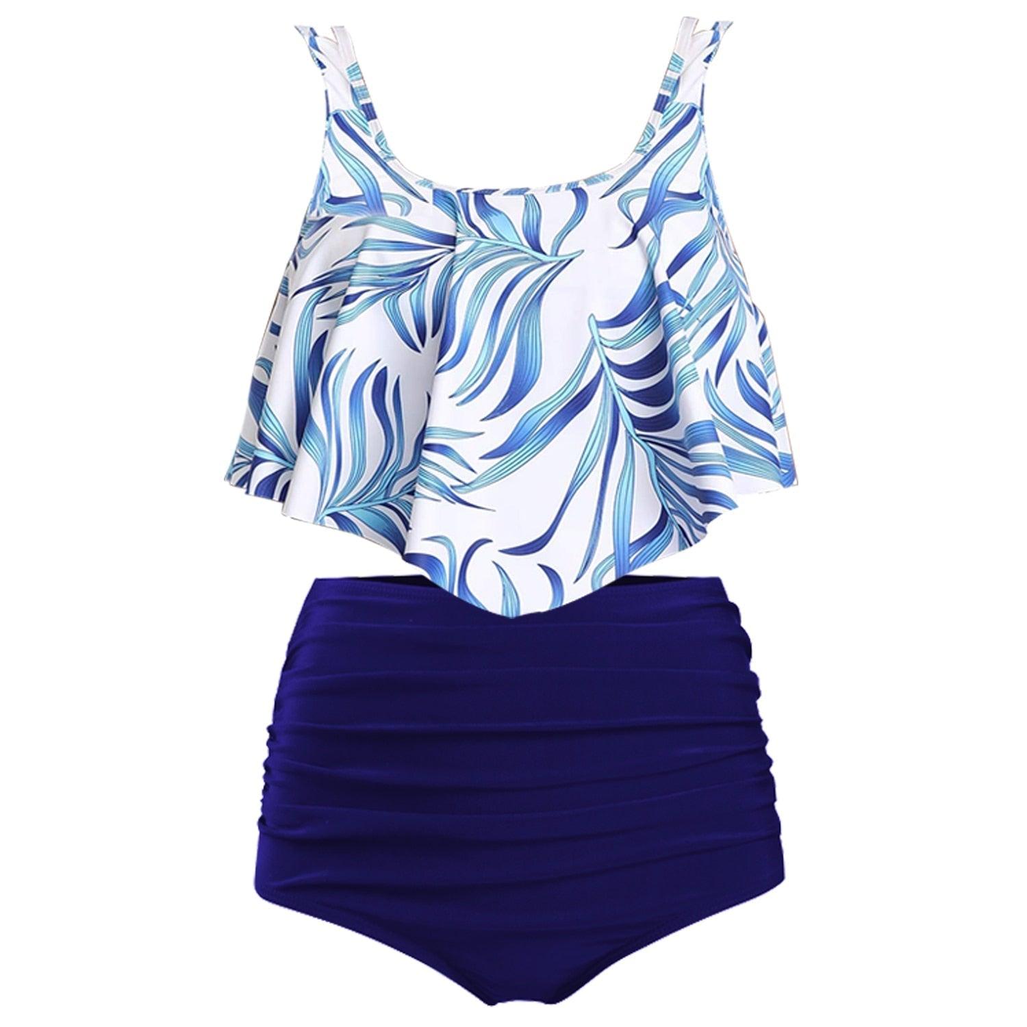 Women High Waist Bikini Plus Size Swimwear Summer Swimsuit Beach Bathing Suit Ruffle Bikini  Floral Printed Ruffle High Waist Bikini Set Women's Tummy Control Bathing Suit Swimsuit Flounce Peplum Stevvex