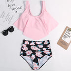Women High Waist Bikini Plus Size Swimwear Summer Swimsuit Beach Bathing Suit Ruffle Bikini  Floral Printed Ruffle High Waist Bikini Set Women's Tummy Control Bathing Suit Swimsuit Flounce Peplum Stevvex