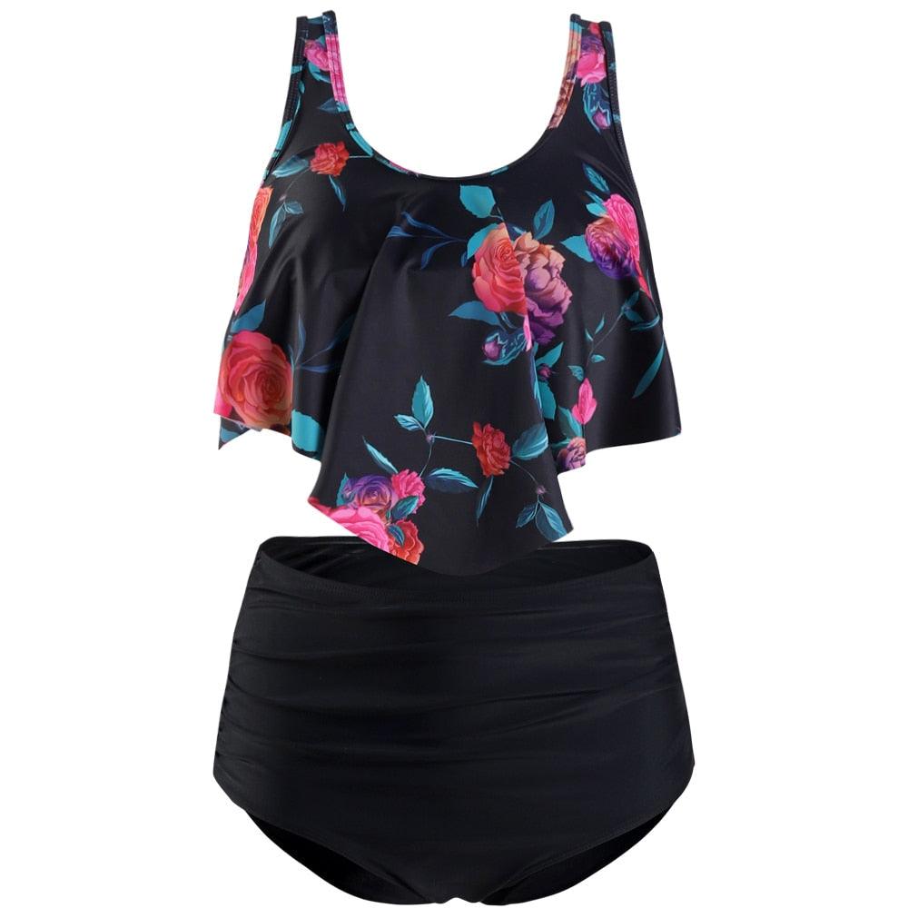 Women High Waist Bikini Plus Size Swimwear Summer Swimsuit Beach Bathing Suit Ruffle Bikini  Floral Printed Ruffle High Waist Bikini Set Women's Tummy Control Bathing Suit Swimsuit Flounce Peplum Stevvex