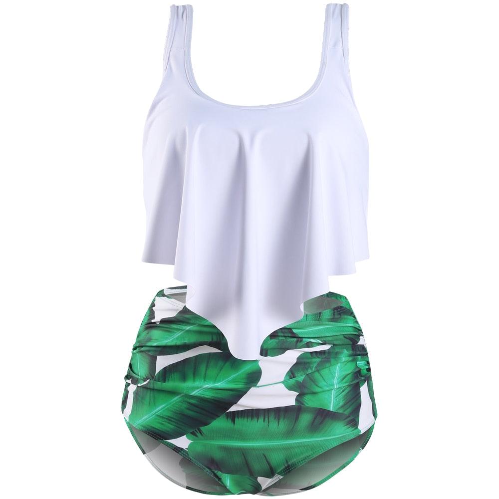 Women High Waist Bikini Plus Size Swimwear Summer Swimsuit Beach Bathing Suit Ruffle Bikini  Floral Printed Ruffle High Waist Bikini Set Women's Tummy Control Bathing Suit Swimsuit Flounce Peplum Stevvex