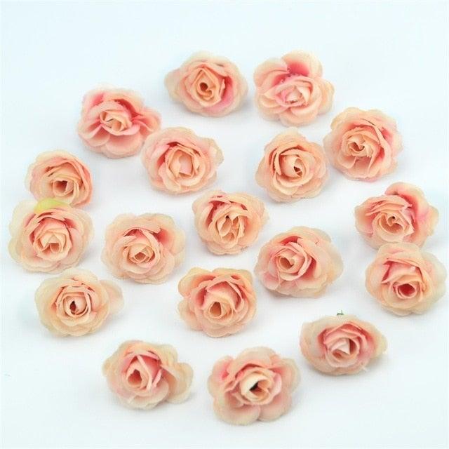 10/50/100pcs 2.5cm Mini Silk Fake Flower Heads Artificial Rose Flower For Crafts Wedding Party Home Decoration Accessories Stevvex
