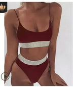 Two-Pieces Sexy Women Sequined Crystal Bikini Set Ladies Rhinestone