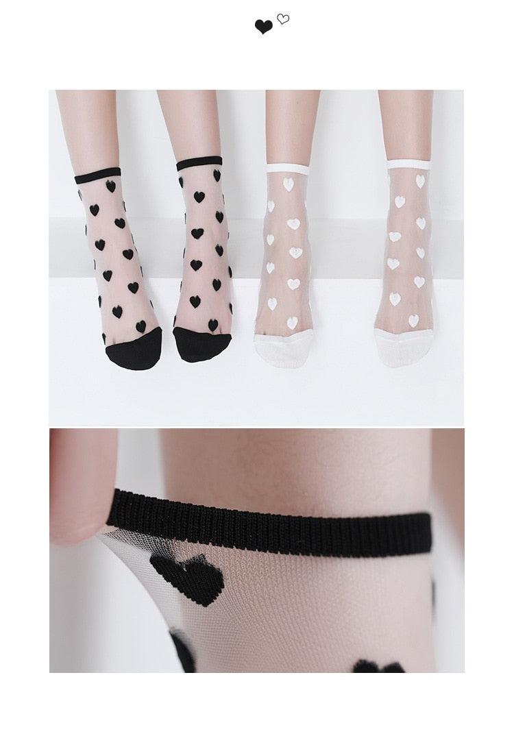 Women Socks New Fashion Long Transparent Cute Heart Thin Socks Female Summer Casual Sweet Funny Socks Stylish Ankle Socks For Women Stevvex