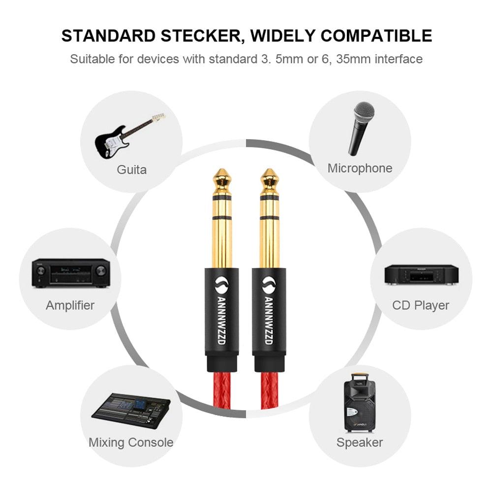 Balanced Signal 6.35mm 1/4 Inch Stereo Cable Jack For Guitar Amplifier Keyboard Professional Instrument Speaker Stevvex