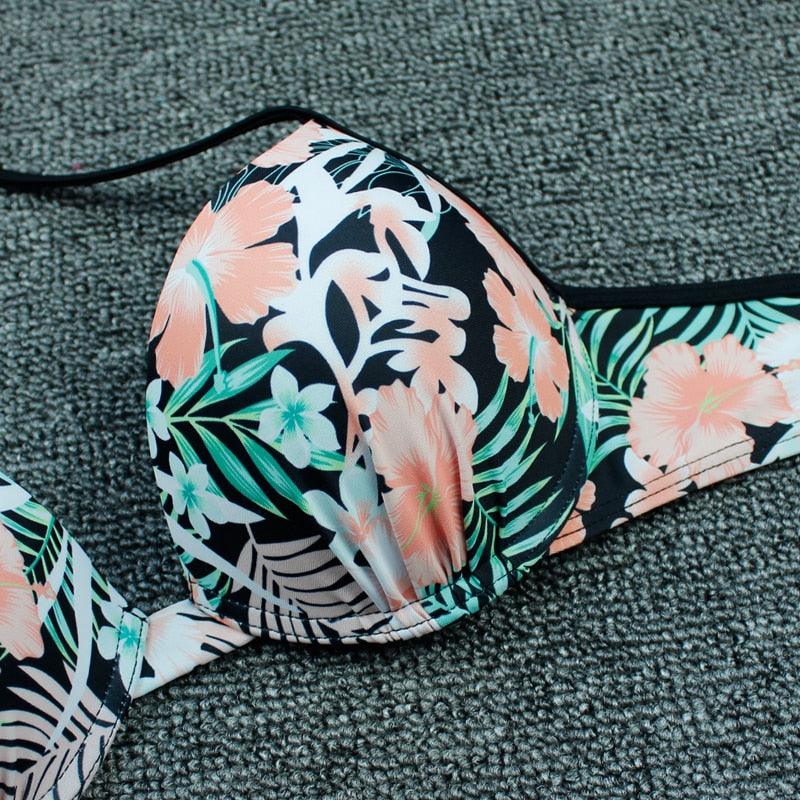 Push Up Bikini Floral Print Swimsuit Swimwear Women Bathing Suit Bikinis Set Brazilian Beach Female Wear Women's Bikini Swimsuits Floral Printed Bathing Suits for Women 2 Piece Bikini Stevvex