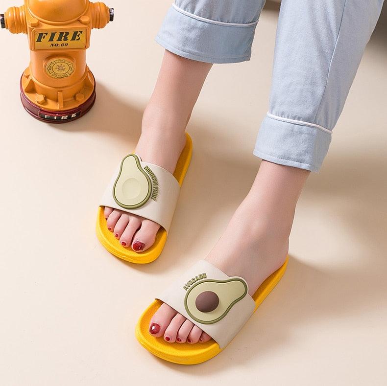 Women Men Summer Slippers Casual Sandals Beach Slides Fruits Avocado Flip Flops Non-Slip Soft Sole Bathroom Shoes Open Toe Soft Slippers Non-Slip Soft Shower Spa Bath Pool Gym House Sandals Stevvex
