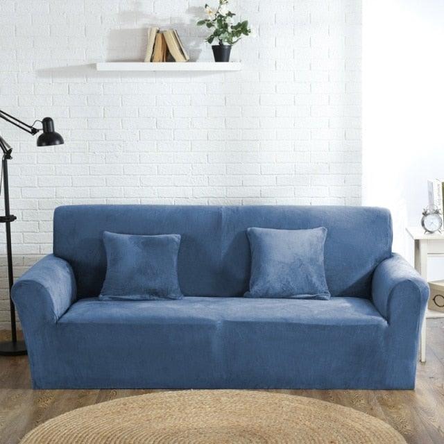 High Quality Velvet Plush Sofa Cover for Living Room Sectional Couch Cover Elastic Case Sofa Slipcover Stretch 1/2/3/4 Seater Velvet Sofa Couch Furniture Protector Soft Anti-Slip High Stretch Stevvex