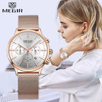 New Fashion Gold Women Watches Luxury Quartz Sport Waterproof Wrist Watch Round Style Stevvex