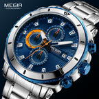 Luxury Men's Business Quartz Watches Blue Fashion Chronograph Elegant Stainless Steel Wristwatches For Man Stevvex