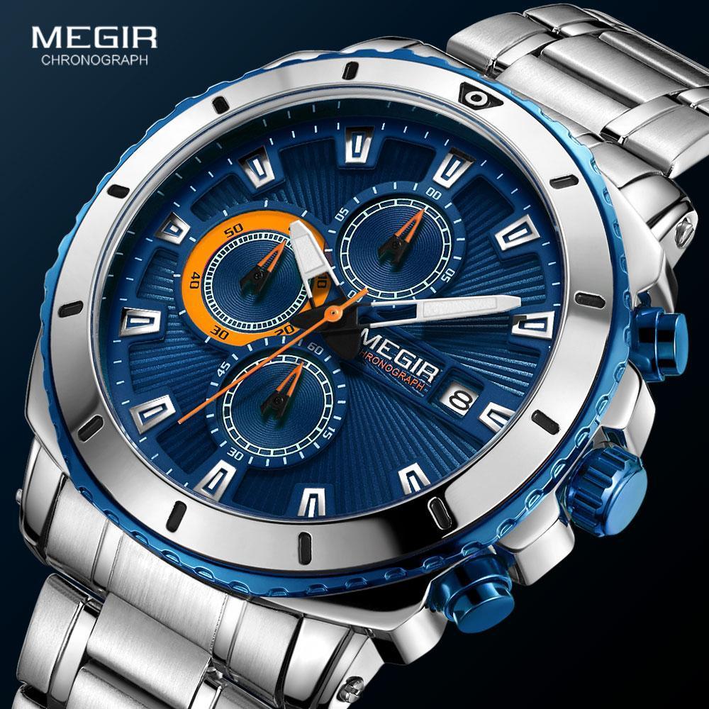 Luxury Men's Business Quartz Watches Blue Fashion Chronograph Elegant Stainless Steel Wristwatches For Man Stevvex
