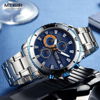 Luxury Men's Business Quartz Watches Blue Fashion Chronograph Elegant Stainless Steel Wristwatches For Man Stevvex