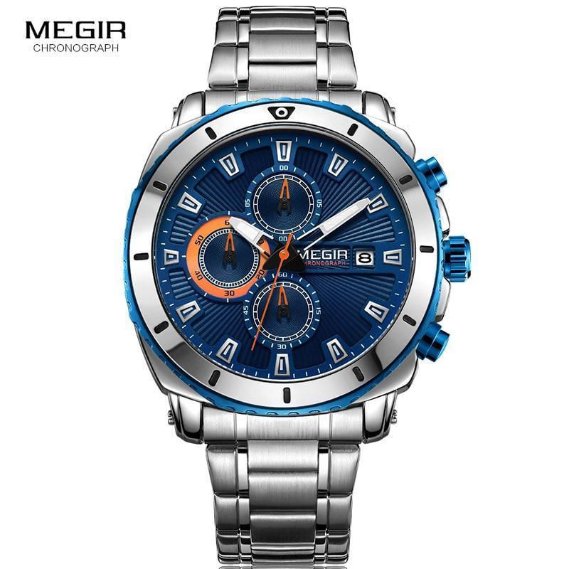 Luxury Men's Business Quartz Watches Blue Fashion Chronograph Elegant Stainless Steel Wristwatches For Man Stevvex