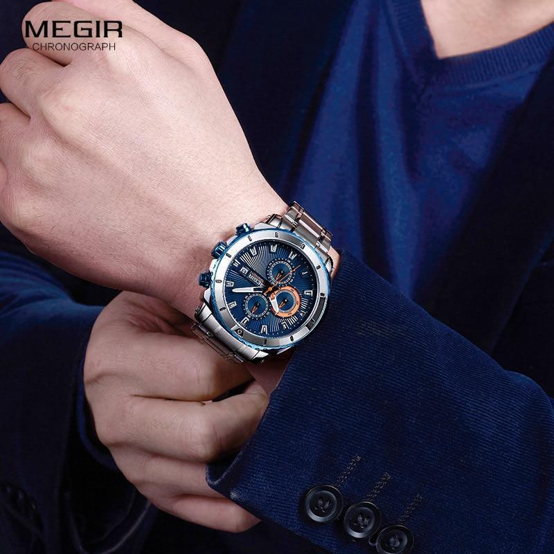 Luxury Men's Business Quartz Watches Blue Fashion Chronograph Elegant Stainless Steel Wristwatches For Man Stevvex