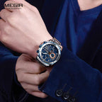 Luxury Men's Business Quartz Watches Blue Fashion Chronograph Elegant Stainless Steel Wristwatches For Man Stevvex