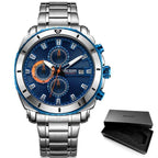 Luxury Men's Business Quartz Watches Blue Fashion Chronograph Elegant Stainless Steel Wristwatches For Man Stevvex