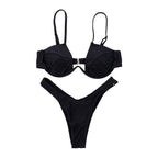 Push Up Unpadded Bikini Set Women 4 Colors Bandage Bikini Set Swimsuit Thong Bottom Swimwear Two Pieces Plain Bikini Bathing Suit Swimwear Bathing Stevvex