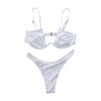 Push Up Unpadded Bikini Set Women 4 Colors Bandage Bikini Set Swimsuit Thong Bottom Swimwear Two Pieces Plain Bikini Bathing Suit Swimwear Bathing Stevvex