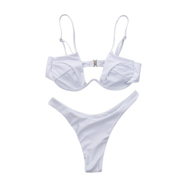 Push Up Unpadded Bikini Set Women 4 Colors Bandage Bikini Set Swimsuit Thong Bottom Swimwear Two Pieces Plain Bikini Bathing Suit Swimwear Bathing Stevvex