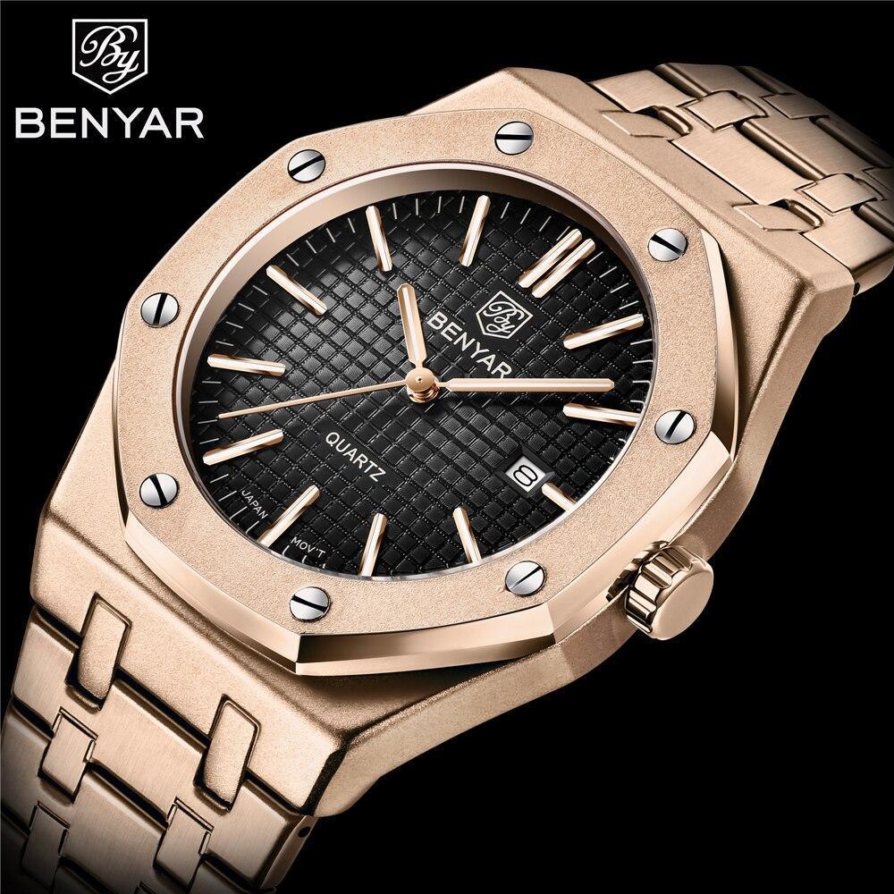 Men's Fashion Watch Luxury Men Stainless Steel Band Quartz Watch Analog Waterproof Sports Military Watches Stevvex