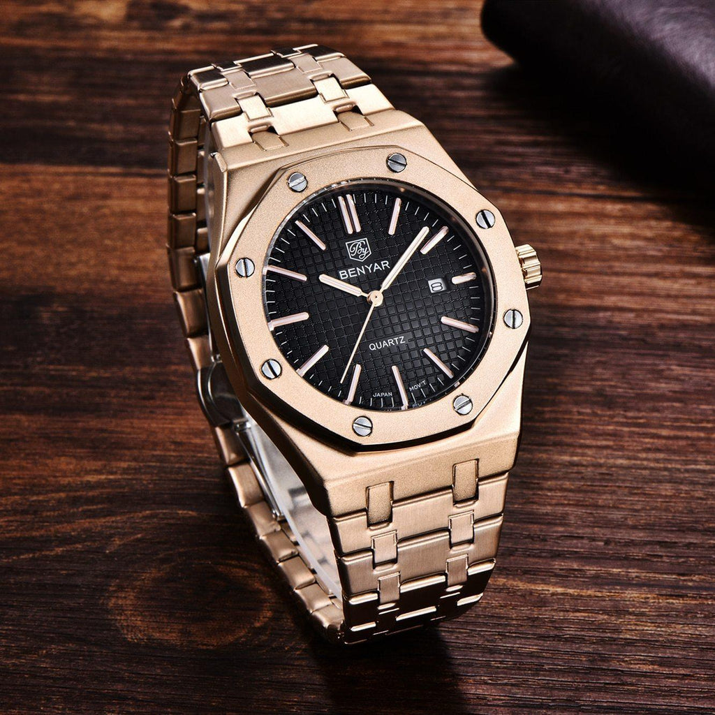 Men's Fashion Watch Luxury Men Stainless Steel Band Quartz Watch Analog Waterproof Sports Military Watches Stevvex