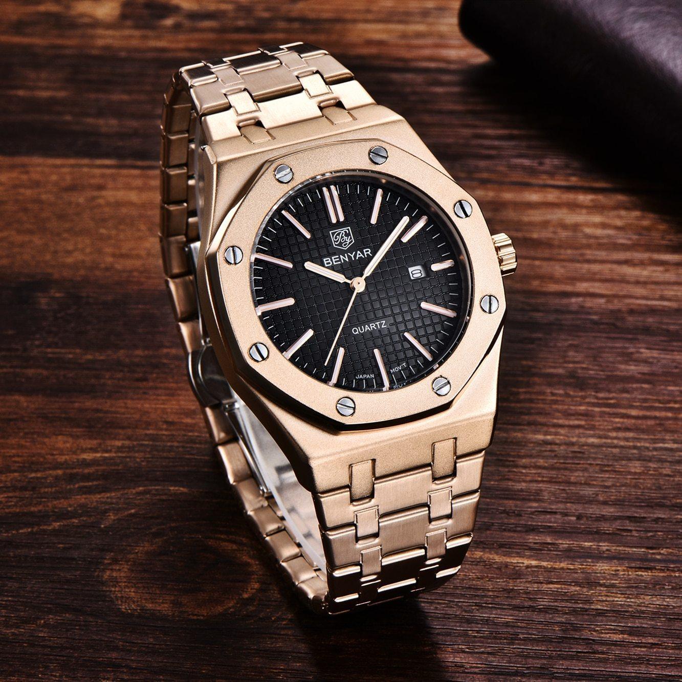 Men's Fashion Watch Luxury Men Stainless Steel Band Quartz Watch Analog Waterproof Sports Military Watches Stevvex