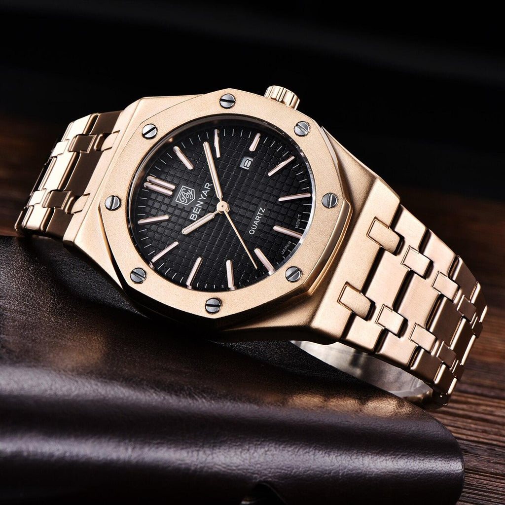 Men's Fashion Watch Luxury Men Stainless Steel Band Quartz Watch Analog Waterproof Sports Military Watches Stevvex