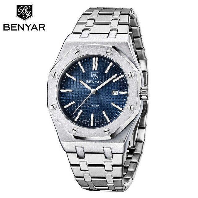 Men's Fashion Watch Luxury Men Stainless Steel Band Quartz Watch Analog Waterproof Sports Military Watches Stevvex