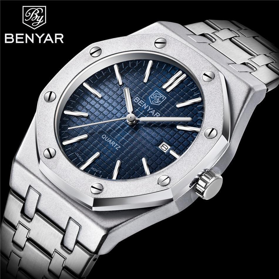 Men's Fashion Watch Luxury Men Stainless Steel Band Quartz Watch Analog Waterproof Sports Military Watches Stevvex