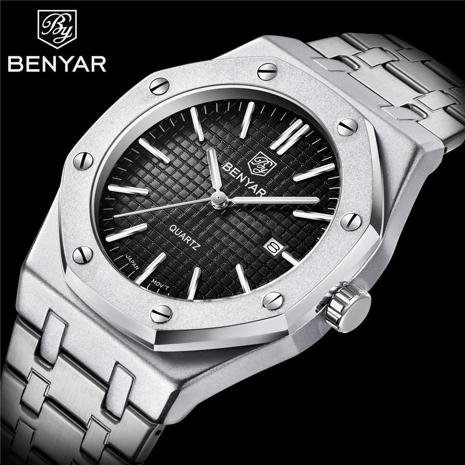 Men's Fashion Watch Luxury Men Stainless Steel Band Quartz Watch Analog Waterproof Sports Military Watches Stevvex