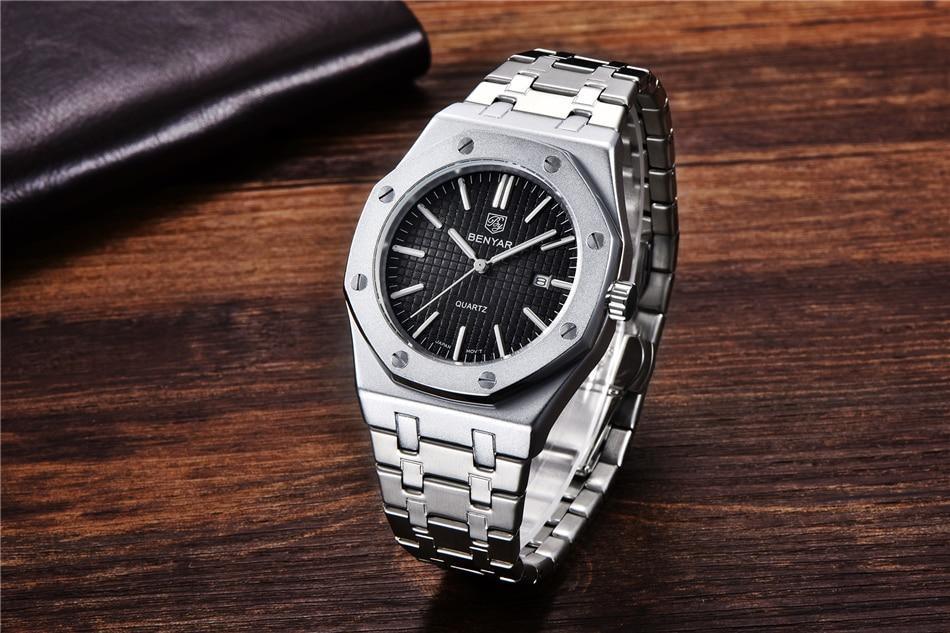 Men's Fashion Watch Luxury Men Stainless Steel Band Quartz Watch Analog Waterproof Sports Military Watches Stevvex