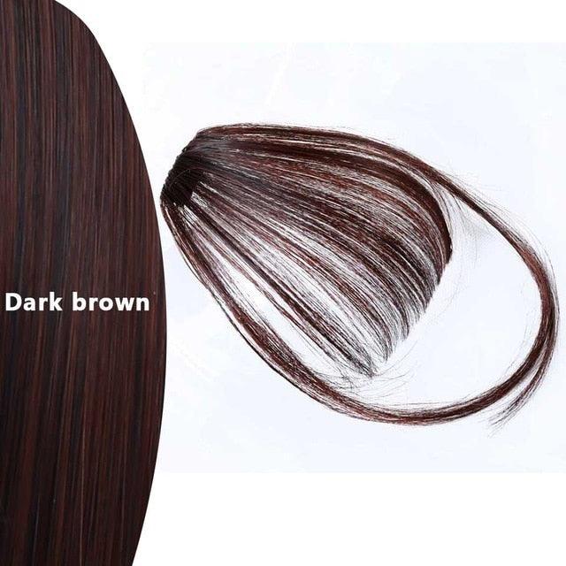Straight Light Brown Dark Brown Blunt Air Bangs Front Hair Fringes bangs Clip in Neat Women Fringes Natural Flat Neat Bangs With Temples For Women One Piece Hairpiece Stevvex
