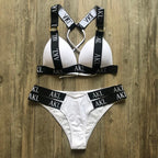 Luxury Women Bikini Set Letter Print Swimsuit Female Push Up Bandage Black Swimwear Women Bikini Set Swimming Bathing Suit Women Swimsuit Bikini Set Letter Print Swimwear Bathing Suit Stevvex
