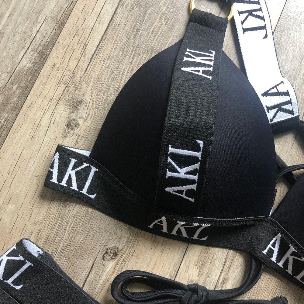 Luxury Women Bikini Set Letter Print Swimsuit Female Push Up Bandage Black Swimwear Women Bikini Set Swimming Bathing Suit Women Swimsuit Bikini Set Letter Print Swimwear Bathing Suit Stevvex