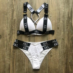 Luxury Women Bikini Set Letter Print Swimsuit Female Push Up Bandage Black Swimwear Women Bikini Set Swimming Bathing Suit Women Swimsuit Bikini Set Letter Print Swimwear Bathing Suit Stevvex