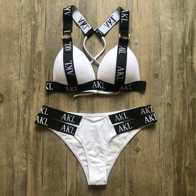 Luxury Women Bikini Set Letter Print Swimsuit Female Push Up Bandage Black Swimwear Women Bikini Set Swimming Bathing Suit Women Swimsuit Bikini Set Letter Print Swimwear Bathing Suit Stevvex