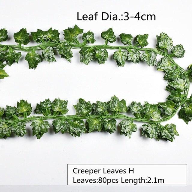 Artificial Decoration Vivid Vine Rattan Leaf Grass Grape Leaves Hanging For Wedding Home Kitchen Garden Party Decor Garland Fake Greenery Vine Leaves Hanging Green Foliage for Home Wedding Garden Wall Decoration Stevvex