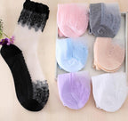 Summer Ladies Lace Embroidery Silk Transparent Glass Crystal Stretch Women Socks Breathable See Through Socks Ankle Socks For Women Stevvex
