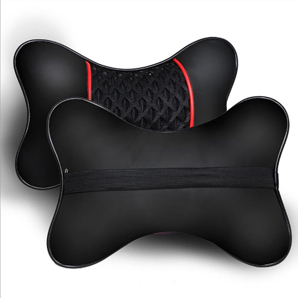 2Pcs PU Leather Knitted Car Pillows Headrest Neck Rest Cushion Support Seat Accessories Auto Black Safety Pillow Universal Decor Car Neck Pillows Headrest Relief Filled Fiber Universal Car Pillow Both Side Pu Leather  Pack Headrest For Car Neck Pillow Stevvex