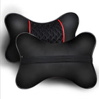 2Pcs PU Leather Knitted Car Pillows Headrest Neck Rest Cushion Support Seat Accessories Auto Black Safety Pillow Universal Decor Car Neck Pillows Headrest Relief Filled Fiber Universal Car Pillow Both Side Pu Leather  Pack Headrest For Car Neck Pillow Stevvex