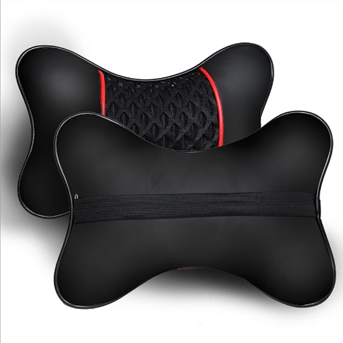2Pcs PU Leather Knitted Car Pillows Headrest Neck Rest Cushion Support Seat Accessories Auto Black Safety Pillow Universal Decor Car Neck Pillows Headrest Relief Filled Fiber Universal Car Pillow Both Side Pu Leather  Pack Headrest For Car Neck Pillow Stevvex