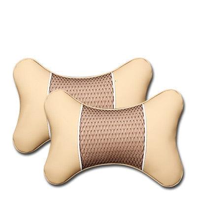 2Pcs PU Leather Knitted Car Pillows Headrest Neck Rest Cushion Support Seat Accessories Auto Black Safety Pillow Universal Decor Car Neck Pillows Headrest Relief Filled Fiber Universal Car Pillow Both Side Pu Leather  Pack Headrest For Car Neck Pillow Stevvex