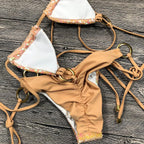 Shiny Solid Bikini Swimsuit Halter Swimwear Bathing Suit Women Bling Sequin Bikini Set Beach Wear Women Shiny Bikini Micro String Two Pieces Swimsuit Female Summer Swimwear Stevvex