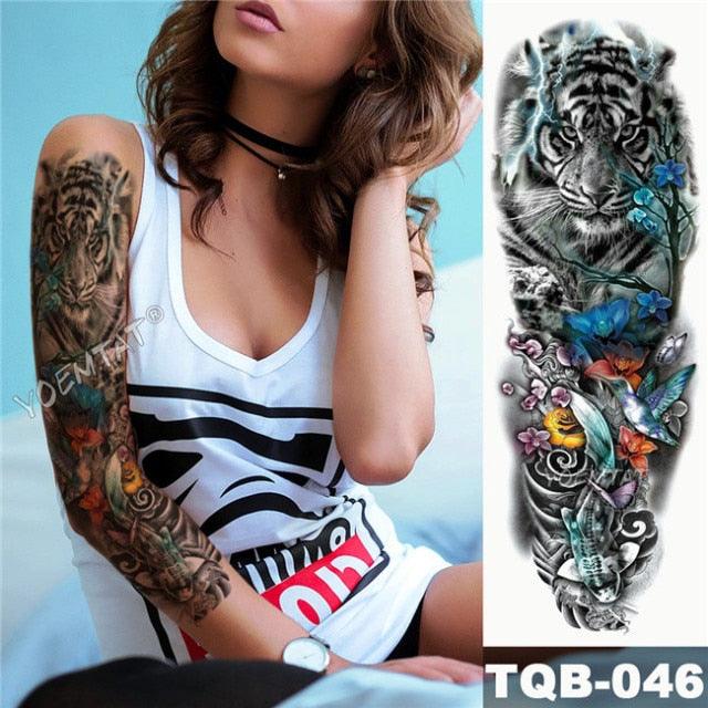 Large Tattoo Sleeve Arm Waterproof Temporary Sticker Tiger Fox For Arm Luxury Colorful Design Stevvex