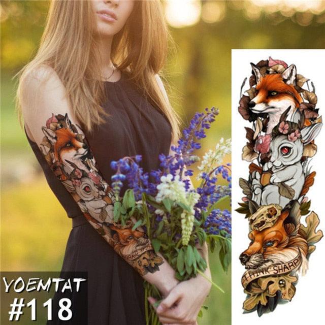 Large Tattoo Sleeve Arm Waterproof Temporary Sticker Tiger Fox For Arm Luxury Colorful Design Stevvex