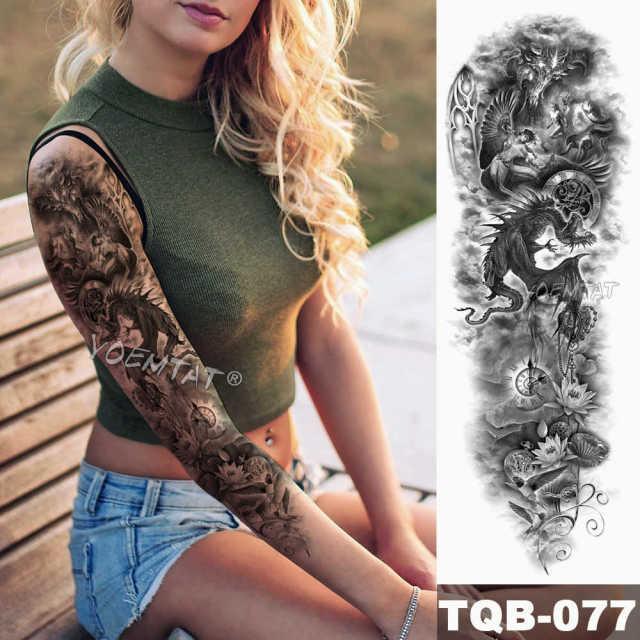 Large Tattoo Sleeve Arm Waterproof Temporary Sticker Tiger Fox For Arm Luxury Colorful Design Stevvex