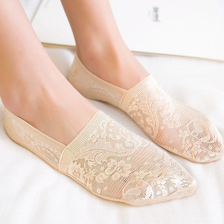 5 Pairs Fashion Women Girls Summer Socks 7 Color Style Lace Flower Short Sock Antiskid Invisible Ankle Socks For Women Stevvex