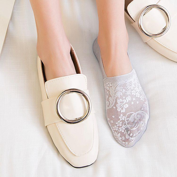 5 Pairs Fashion Women Girls Summer Socks 7 Color Style Lace Flower Short Sock Antiskid Invisible Ankle Socks For Women Stevvex