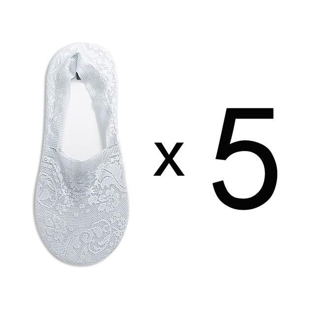 5 Pairs Fashion Women Girls Summer Socks 7 Color Style Lace Flower Short Sock Antiskid Invisible Ankle Socks For Women Stevvex