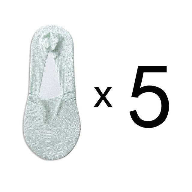 5 Pairs Fashion Women Girls Summer Socks 7 Color Style Lace Flower Short Sock Antiskid Invisible Ankle Socks For Women Stevvex