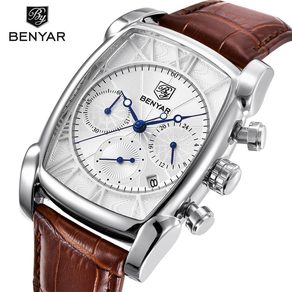 Classic Rectangle Waterproof Case Vintage Design Luxury Watches Leather Strap Business Casual Analog Wrist Watch For Men Stevvex